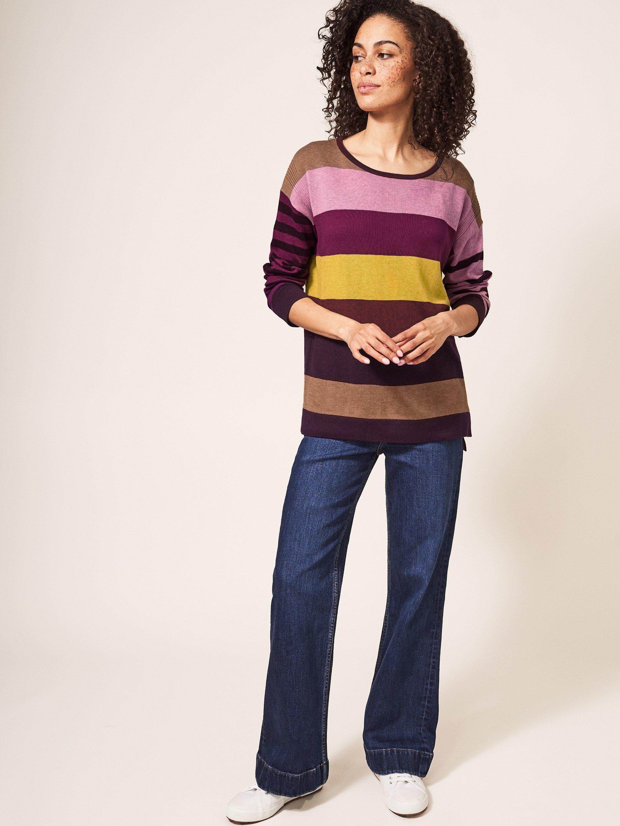Olivia Stripe Jumper in PINK MLT - MODEL FRONT