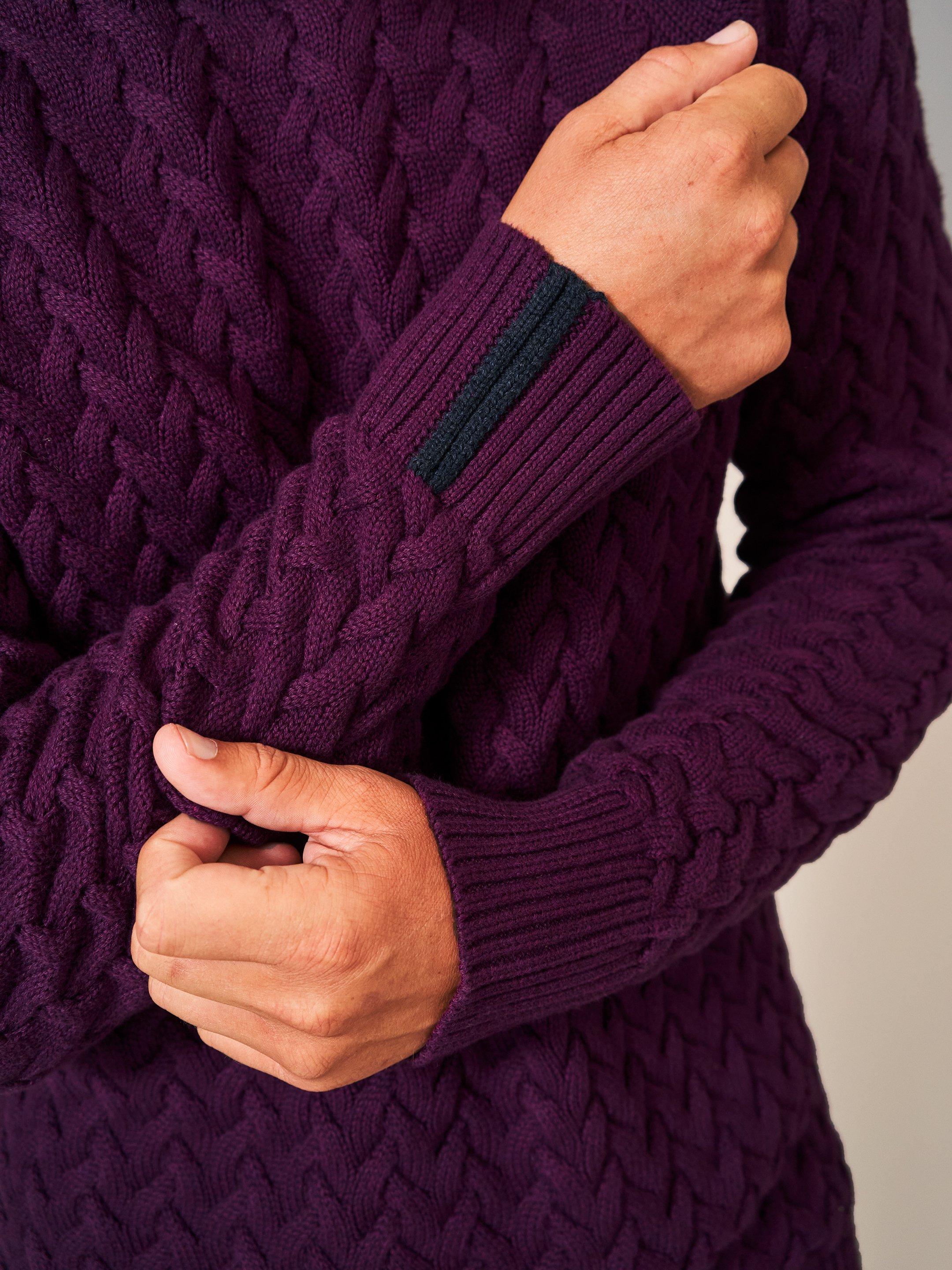 Monmouth Cable in MID PLUM - MODEL FRONT