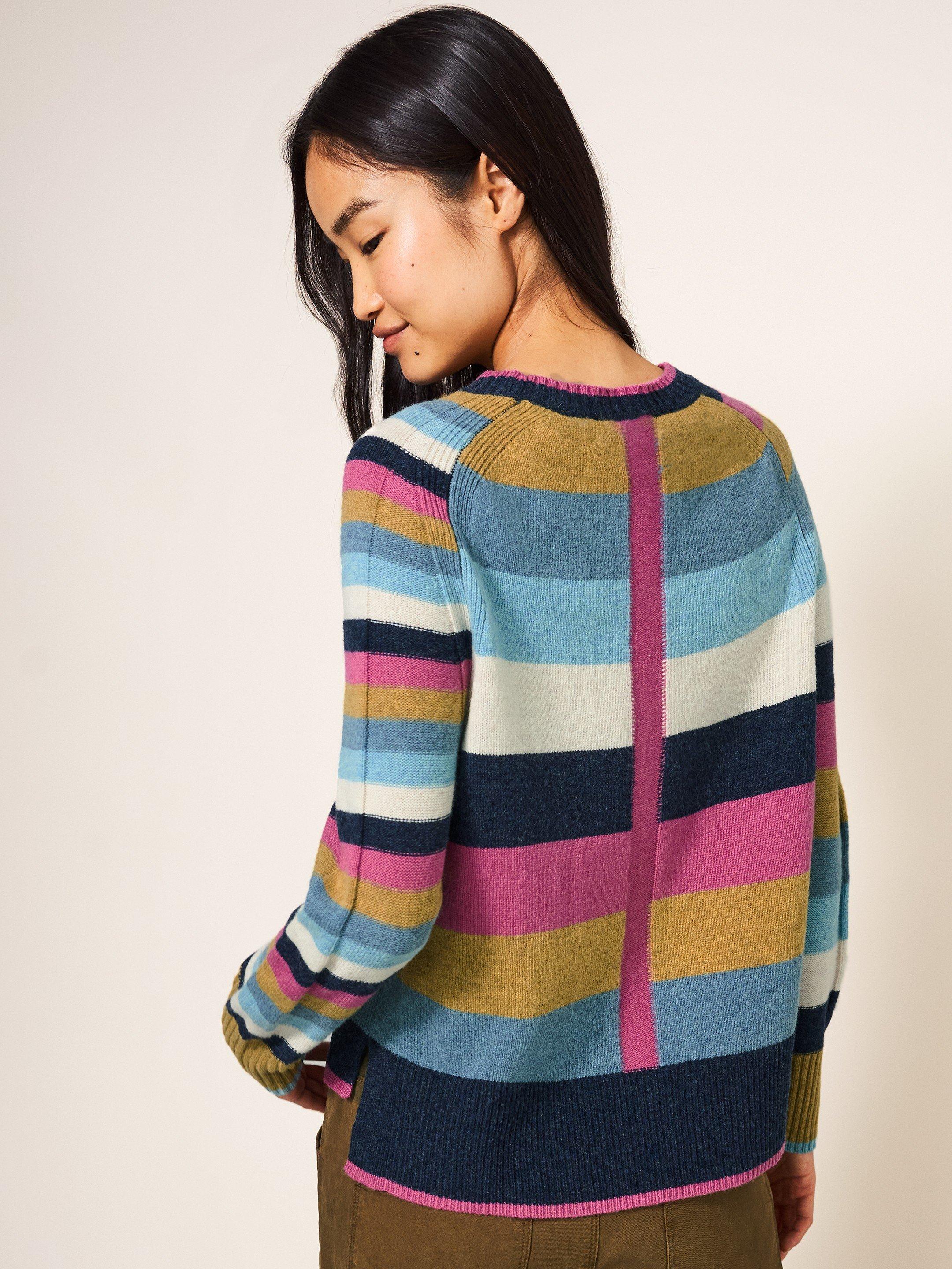 Multi Stripe Jumper in TEAL MLT - MODEL BACK