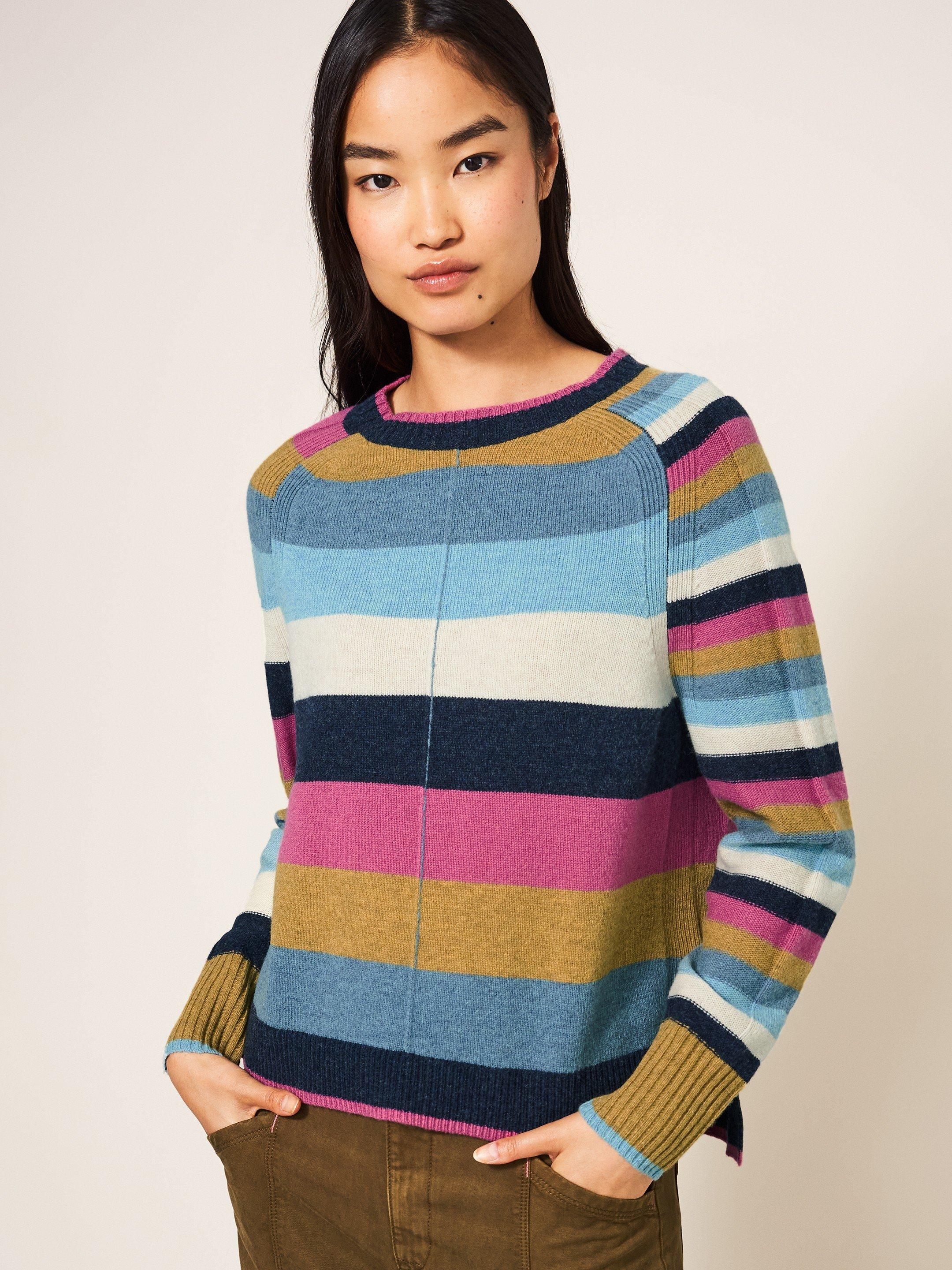 Multi Stripe Jumper in TEAL MLT - MODEL DETAIL