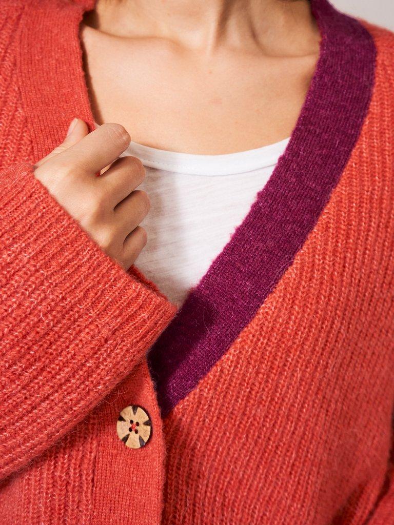 Dehlia Knitted Cardi in MID ORANGE - MODEL FRONT