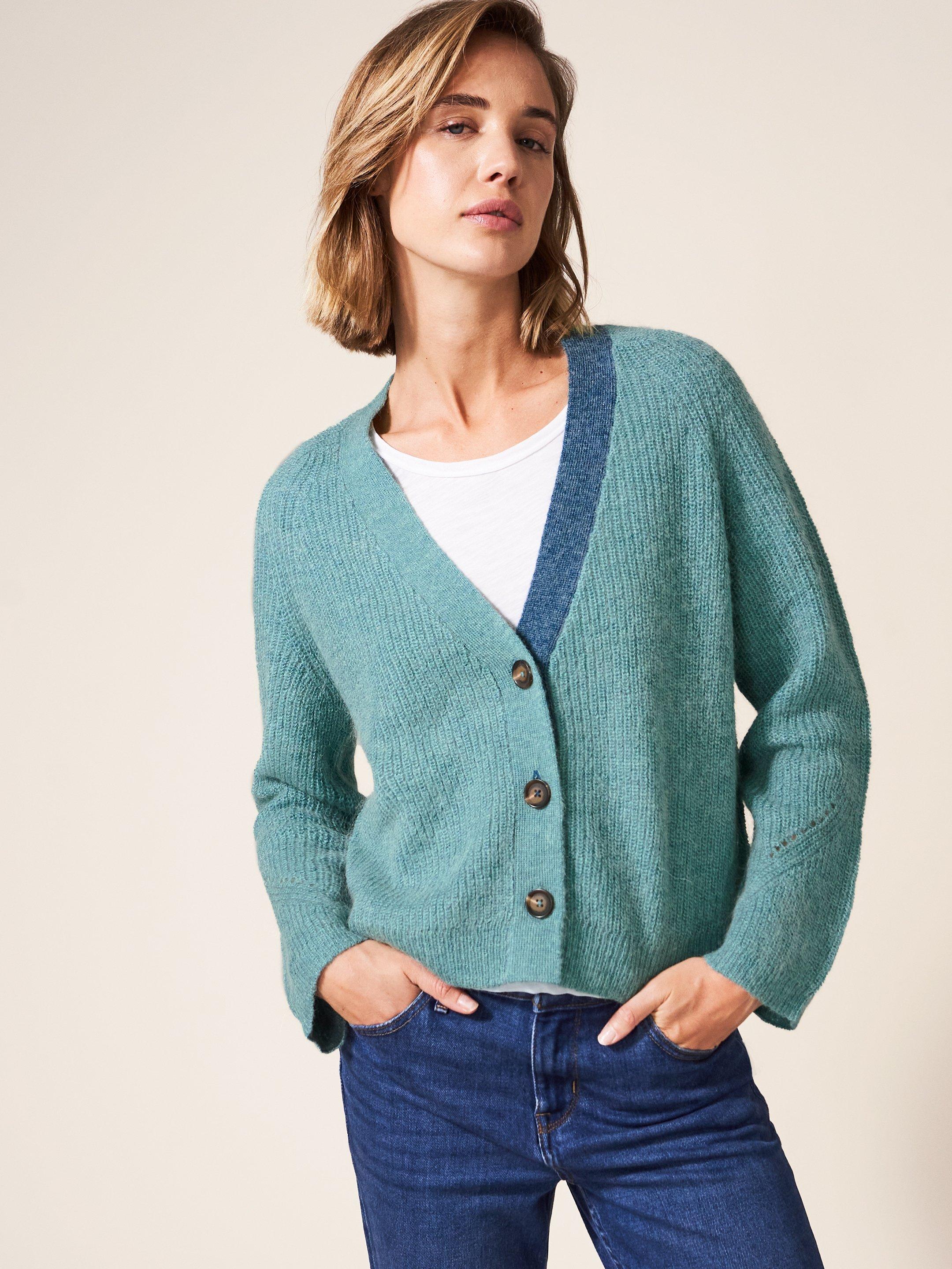 Dehlia Knitted Cardi in MID TEAL - LIFESTYLE