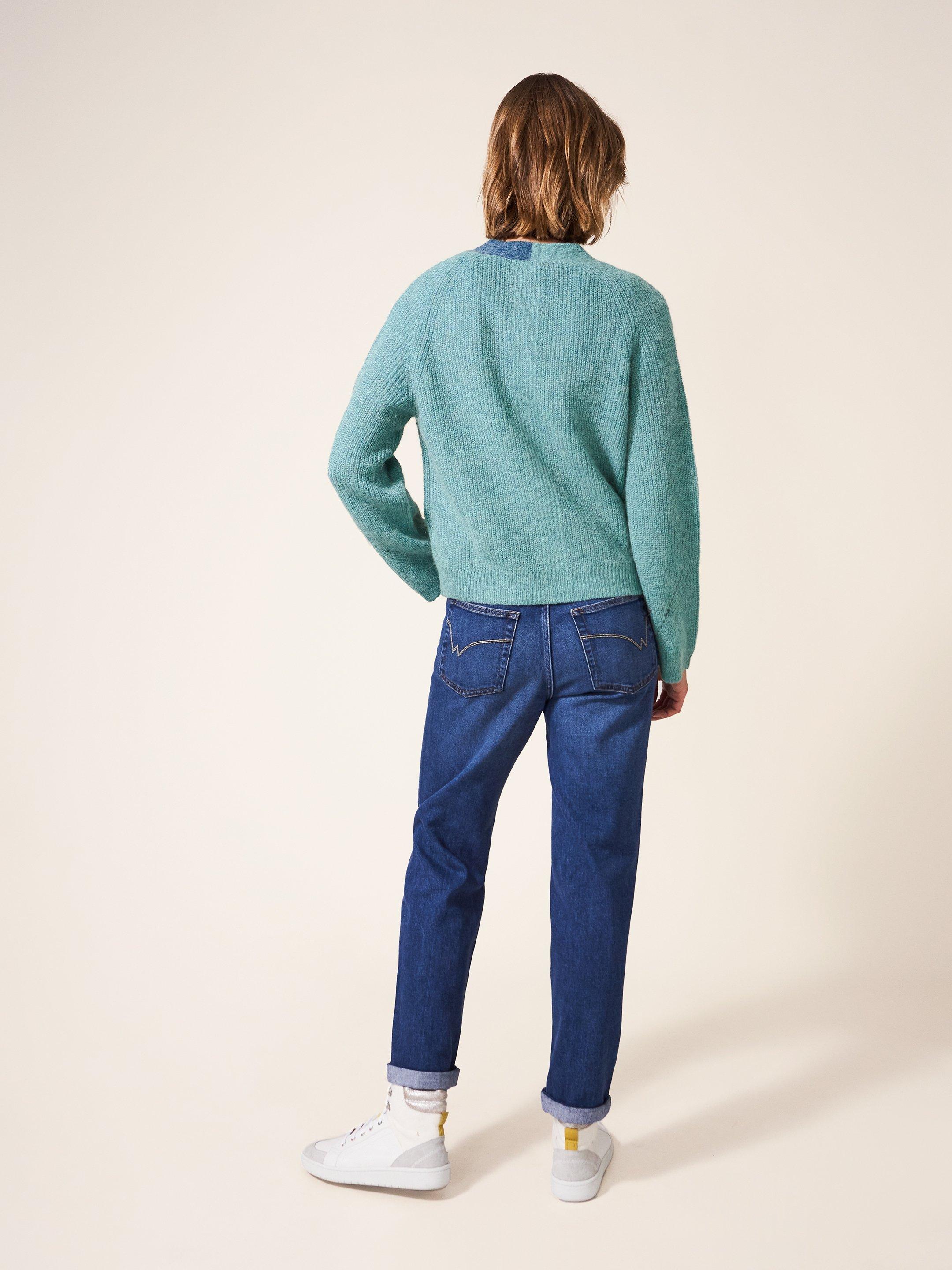 Dehlia Knitted Cardi in MID TEAL - MODEL BACK