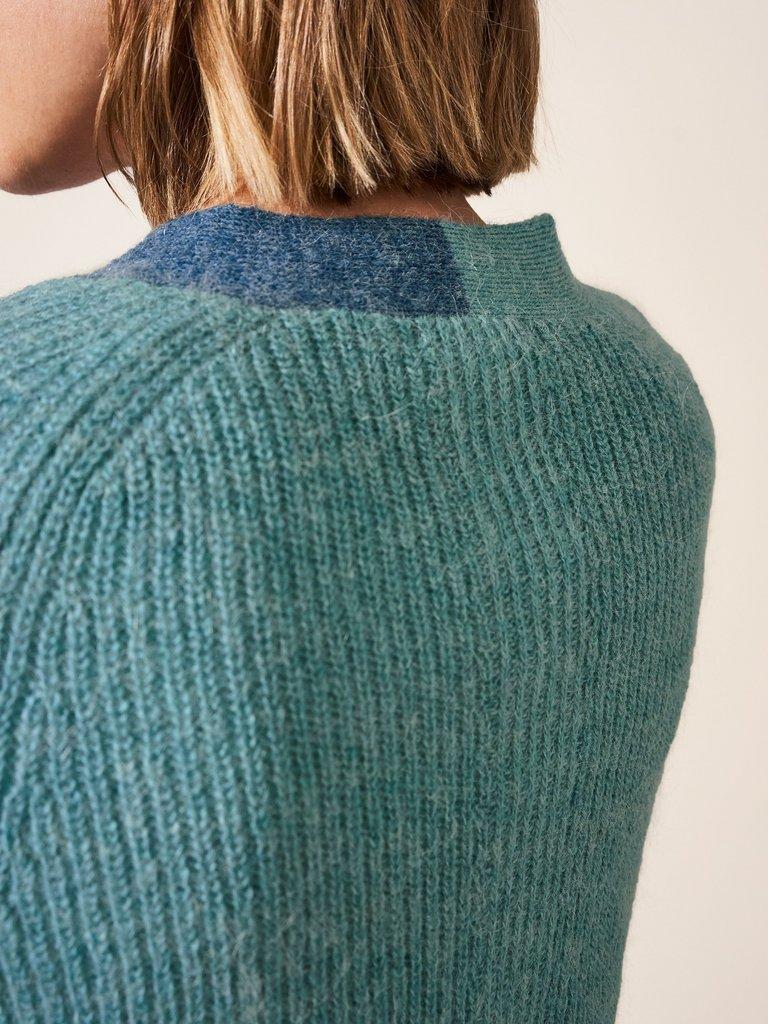 Dehlia Knitted Cardi in MID TEAL - MODEL DETAIL