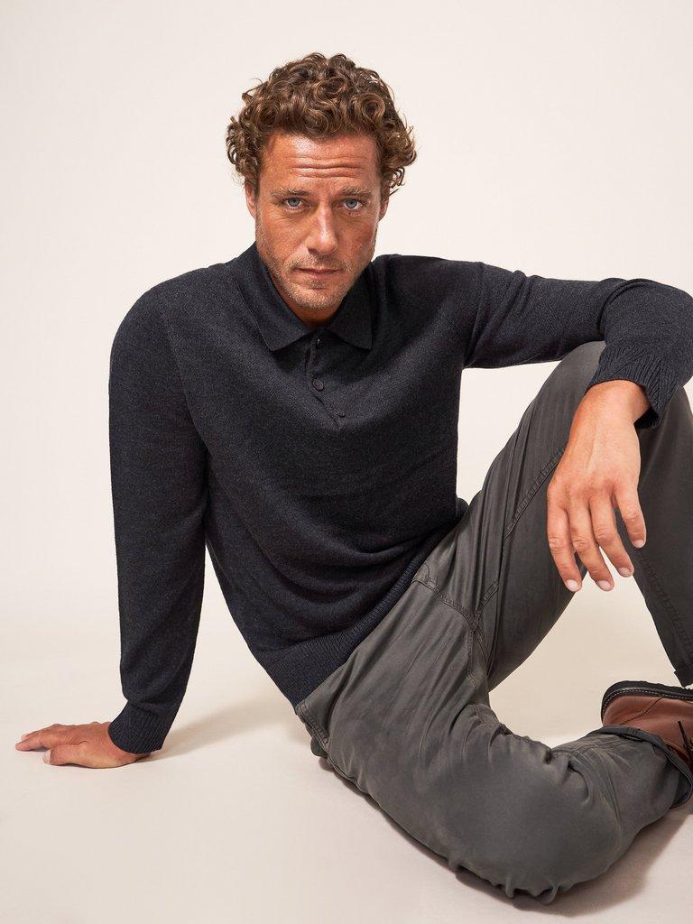 Newport Merino Polo in DARK GREY - LIFESTYLE