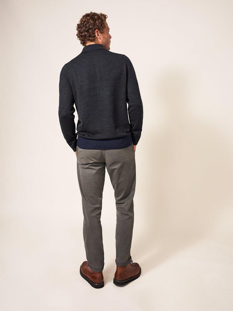 Newport Merino Polo in DARK GREY - MODEL BACK