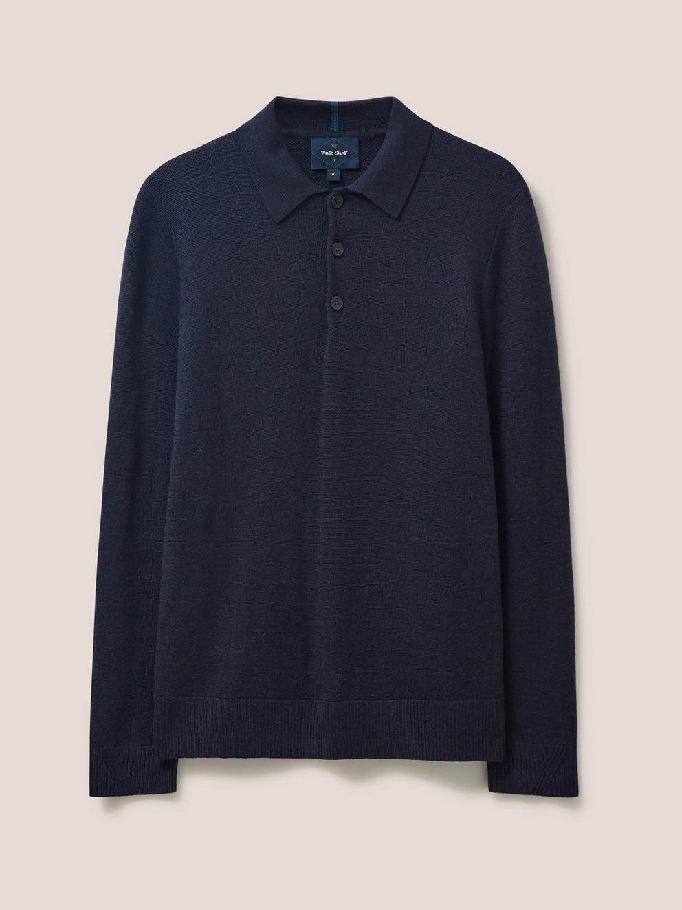 Newport Merino Polo in DARK NAVY - FLAT FRONT