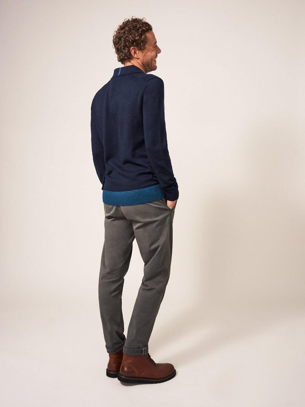 Newport Merino Polo in DARK NAVY - MODEL BACK