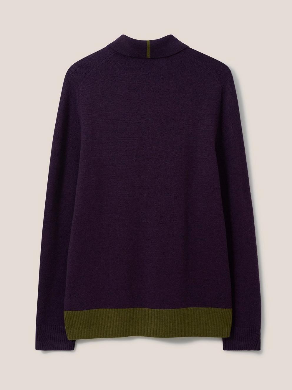 Newport Merino Polo in MID PLUM - FLAT BACK