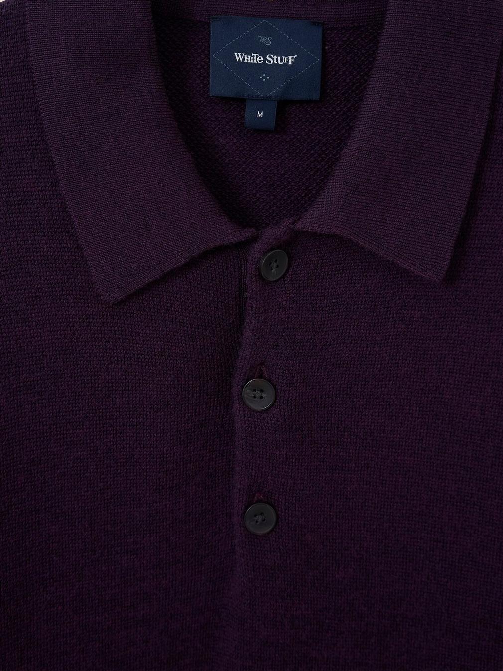 Newport Merino Polo in MID PLUM - FLAT DETAIL