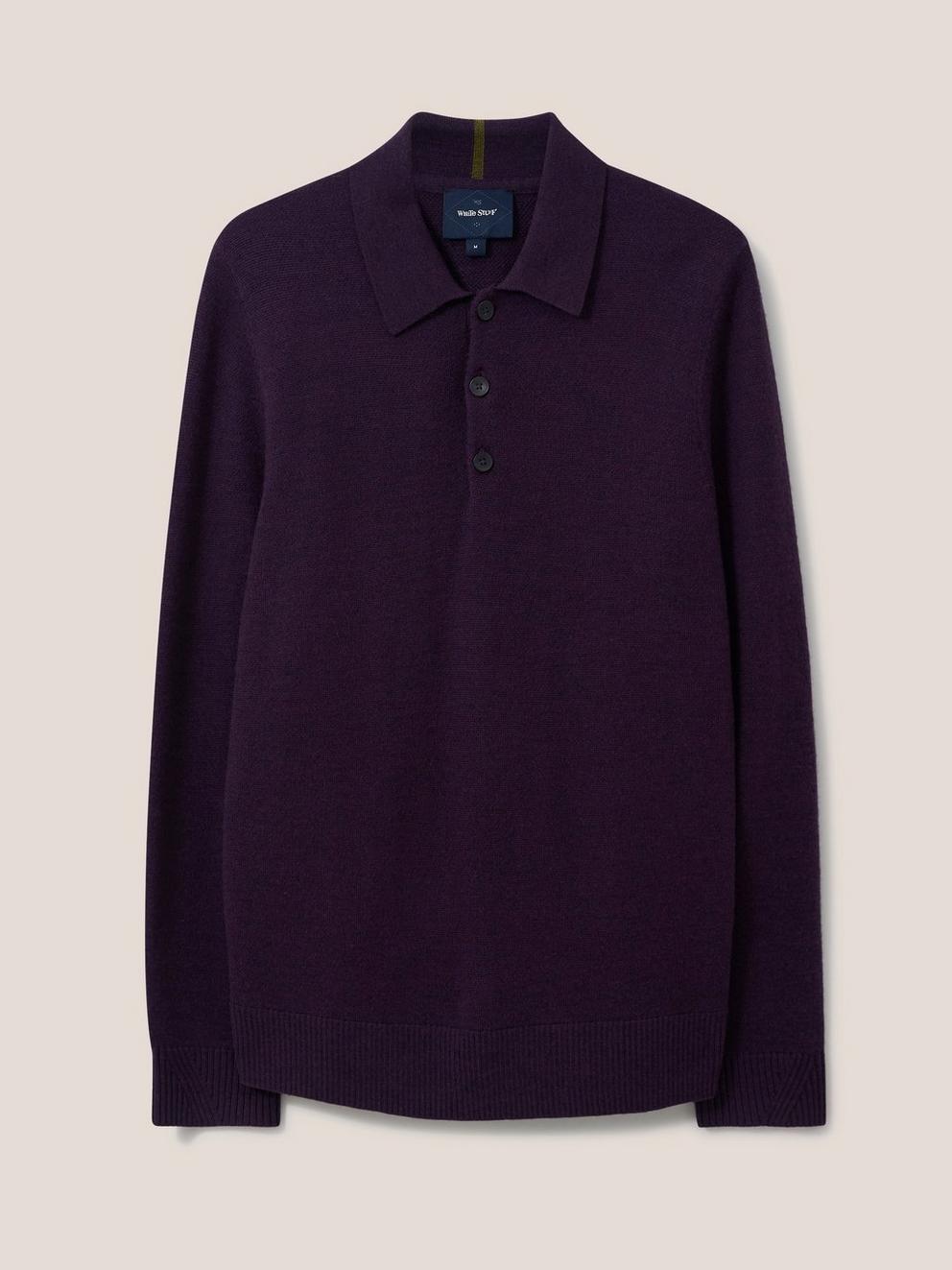 Newport Merino Polo in MID PLUM - FLAT FRONT