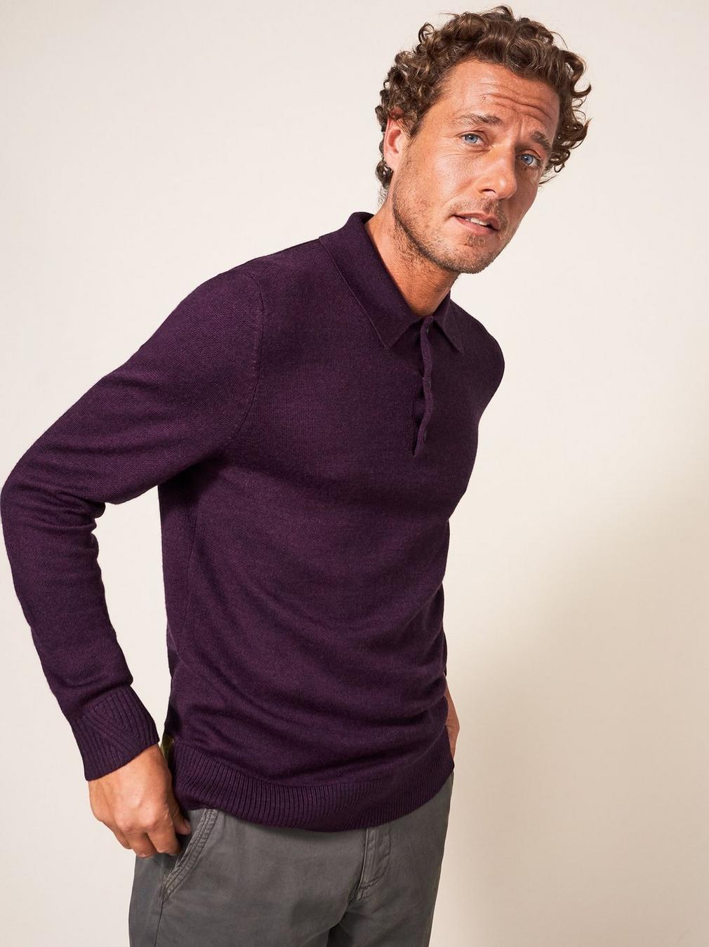 Newport Merino Polo in MID PLUM - LIFESTYLE