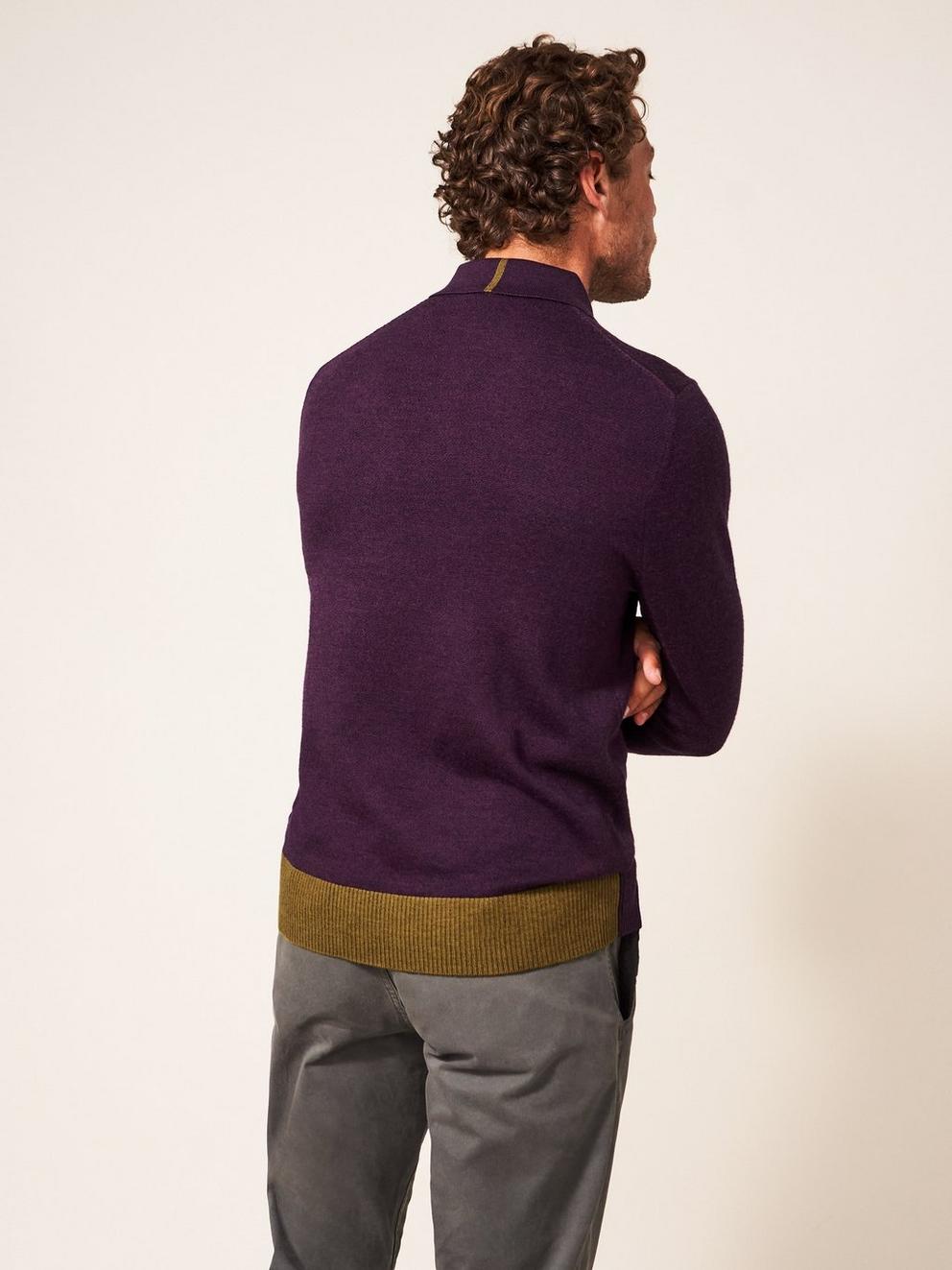 Newport Merino Polo in MID PLUM - MODEL BACK