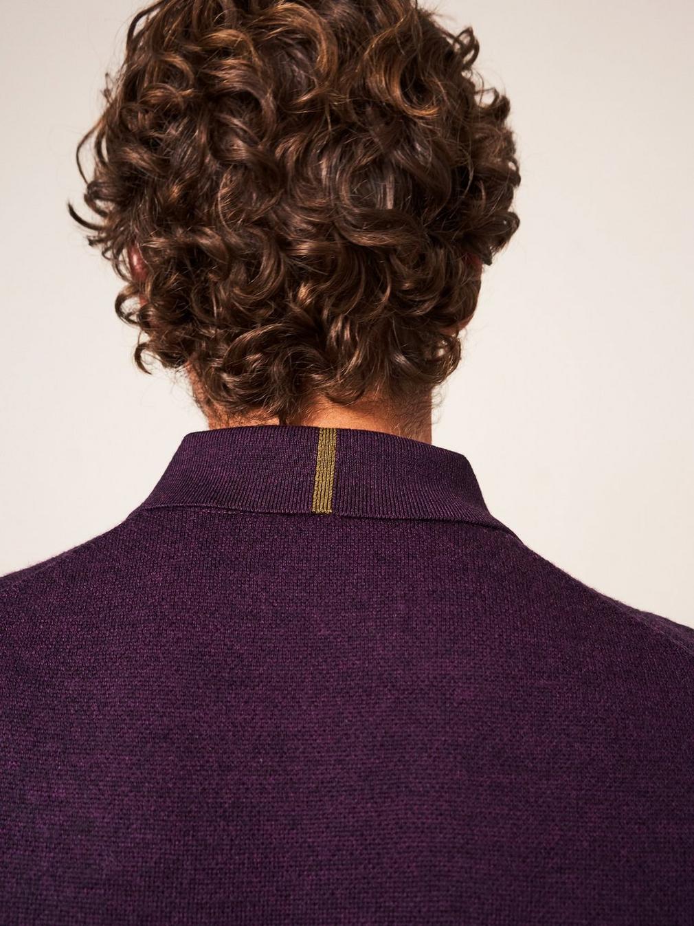 Newport Merino Polo in MID PLUM - MODEL DETAIL