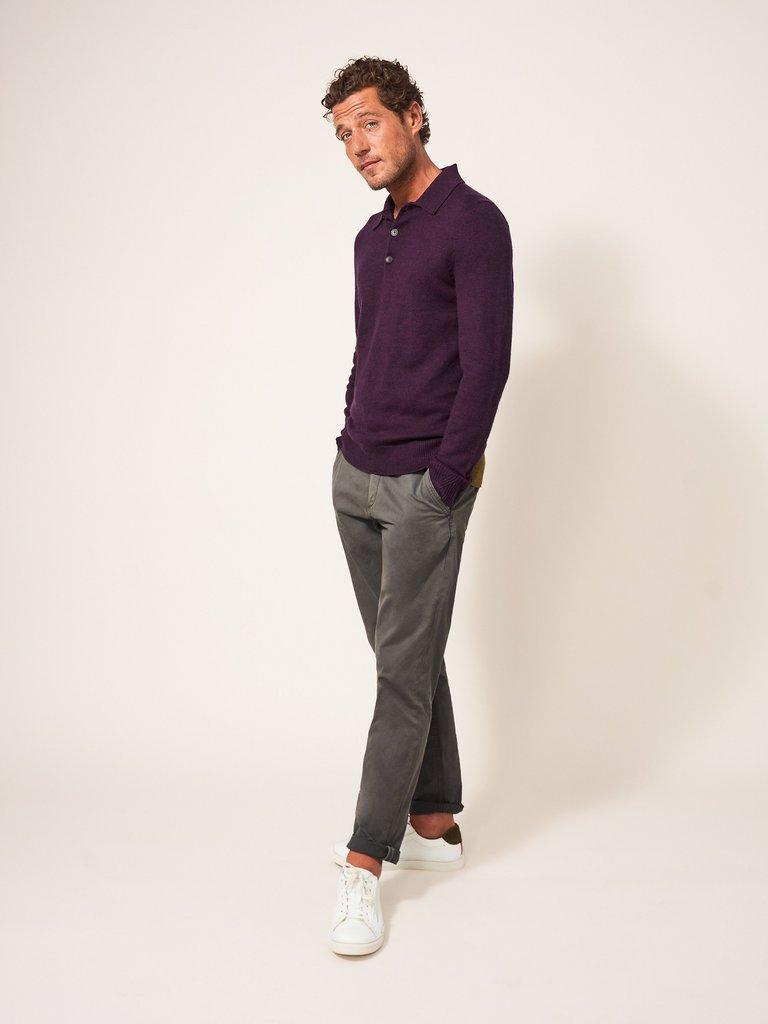 Newport Merino Polo in MID PLUM - MODEL FRONT