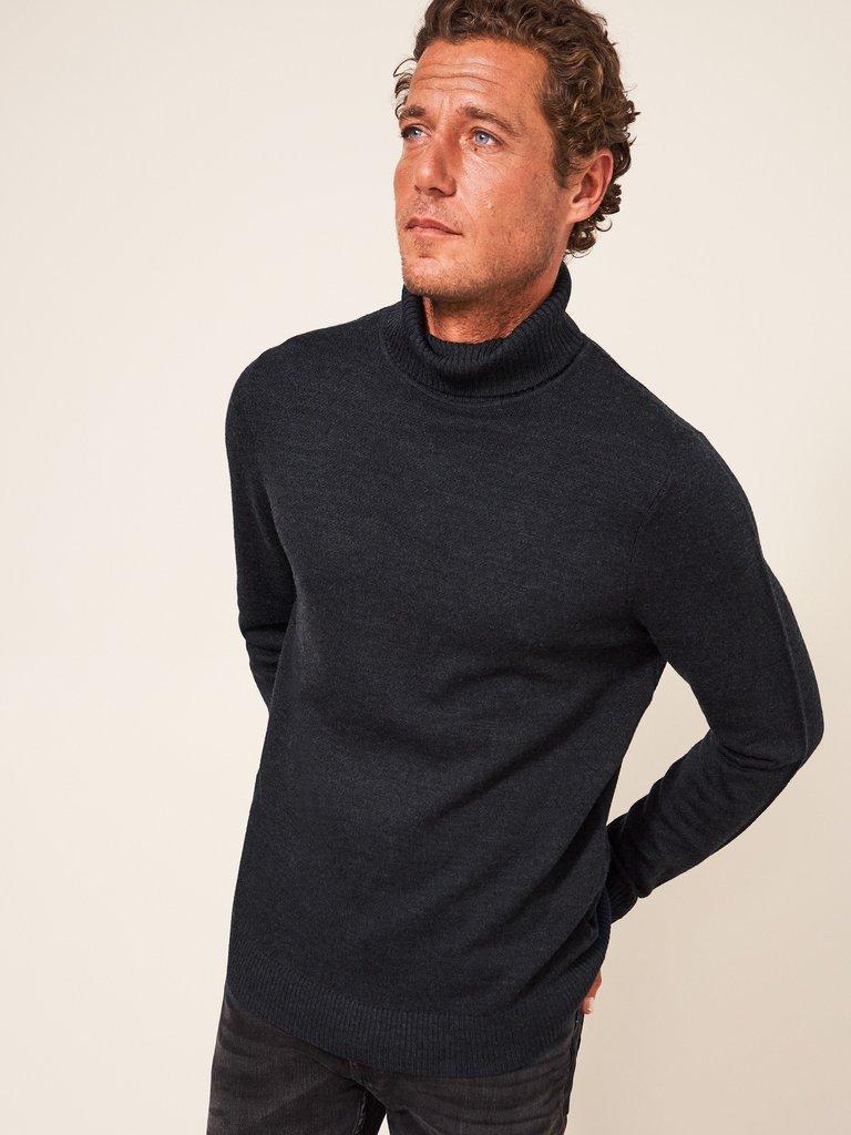 Newport Merino Roll Neck in DARK GREY - LIFESTYLE