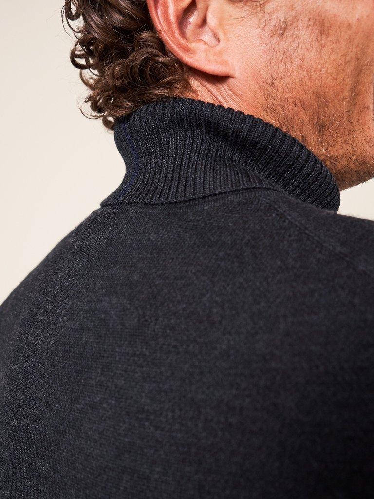 Newport Merino Roll Neck in DARK GREY - MODEL DETAIL