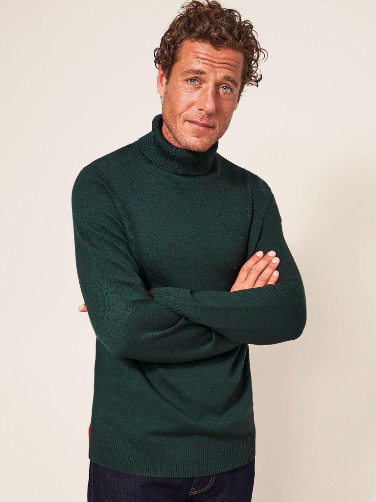 Newport Merino Roll Neck in DK GREEN - LIFESTYLE