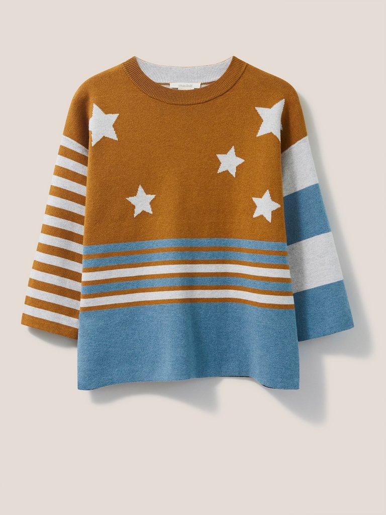 Reversible Star Jumper in TEAL MLT - FLAT FRONT