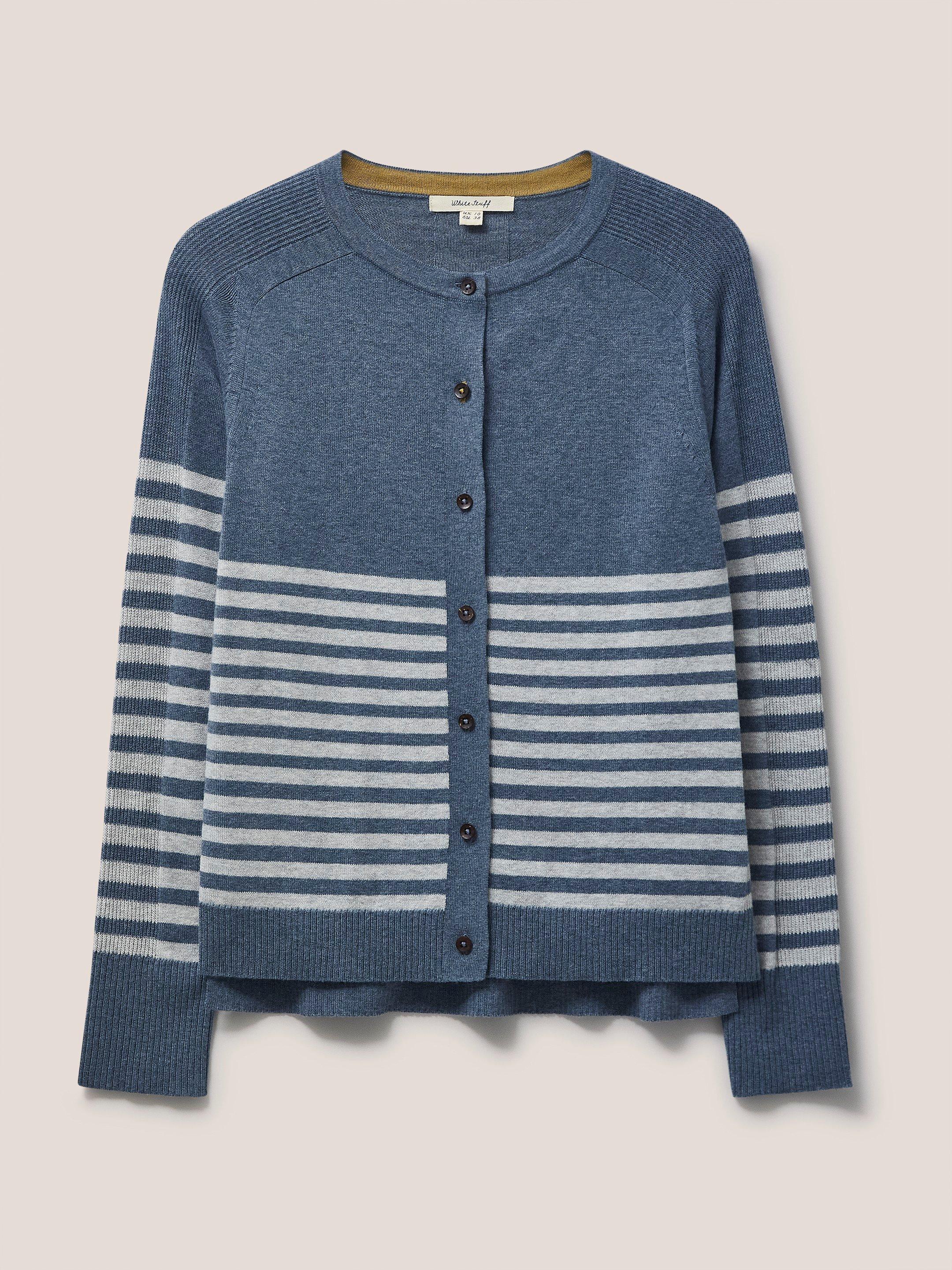 Libby Crew Neck Stripe Cardi in BLUE MLT - FLAT FRONT