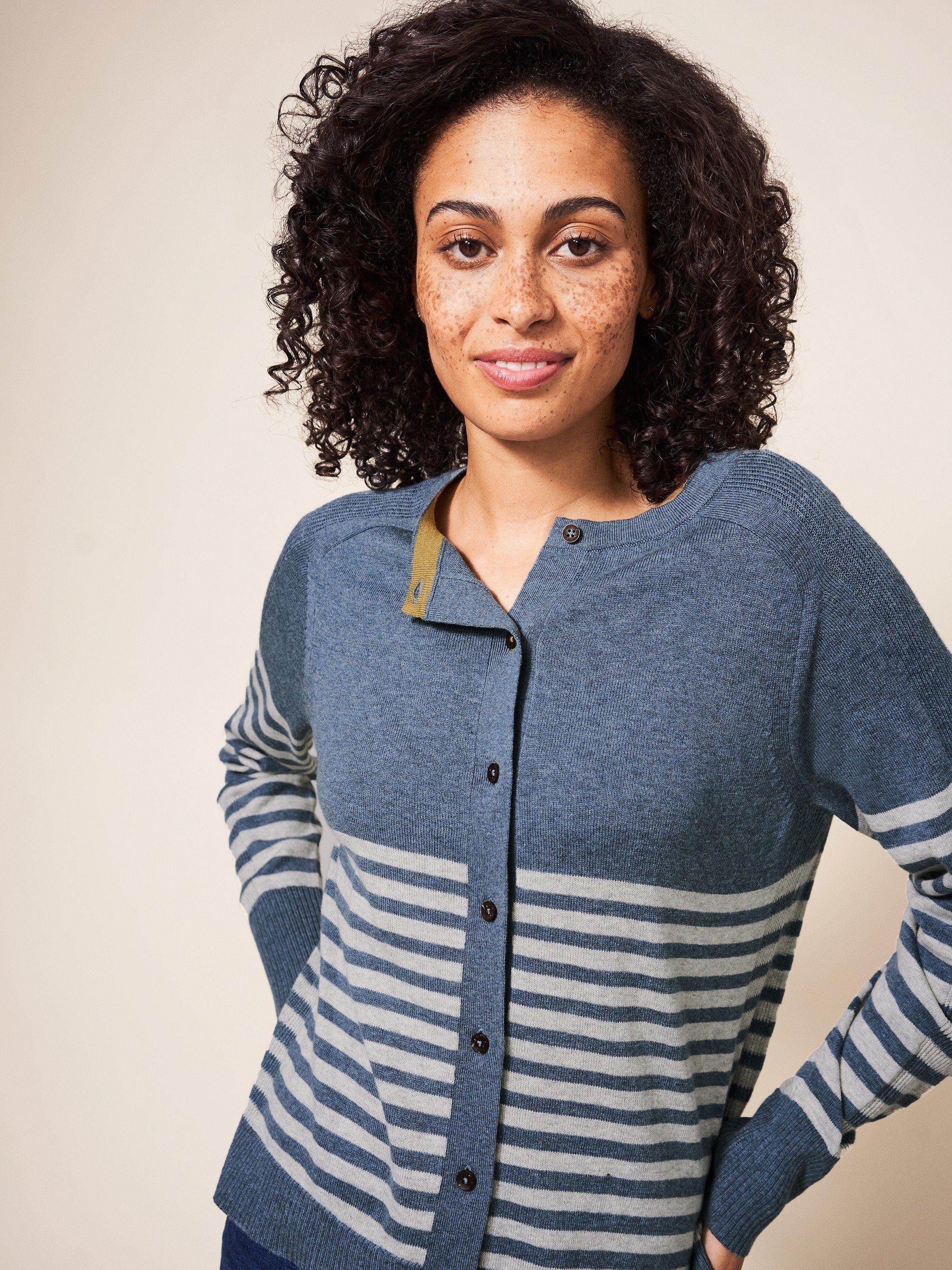 Libby Crew Neck Stripe Cardi in BLUE MLT - LIFESTYLE