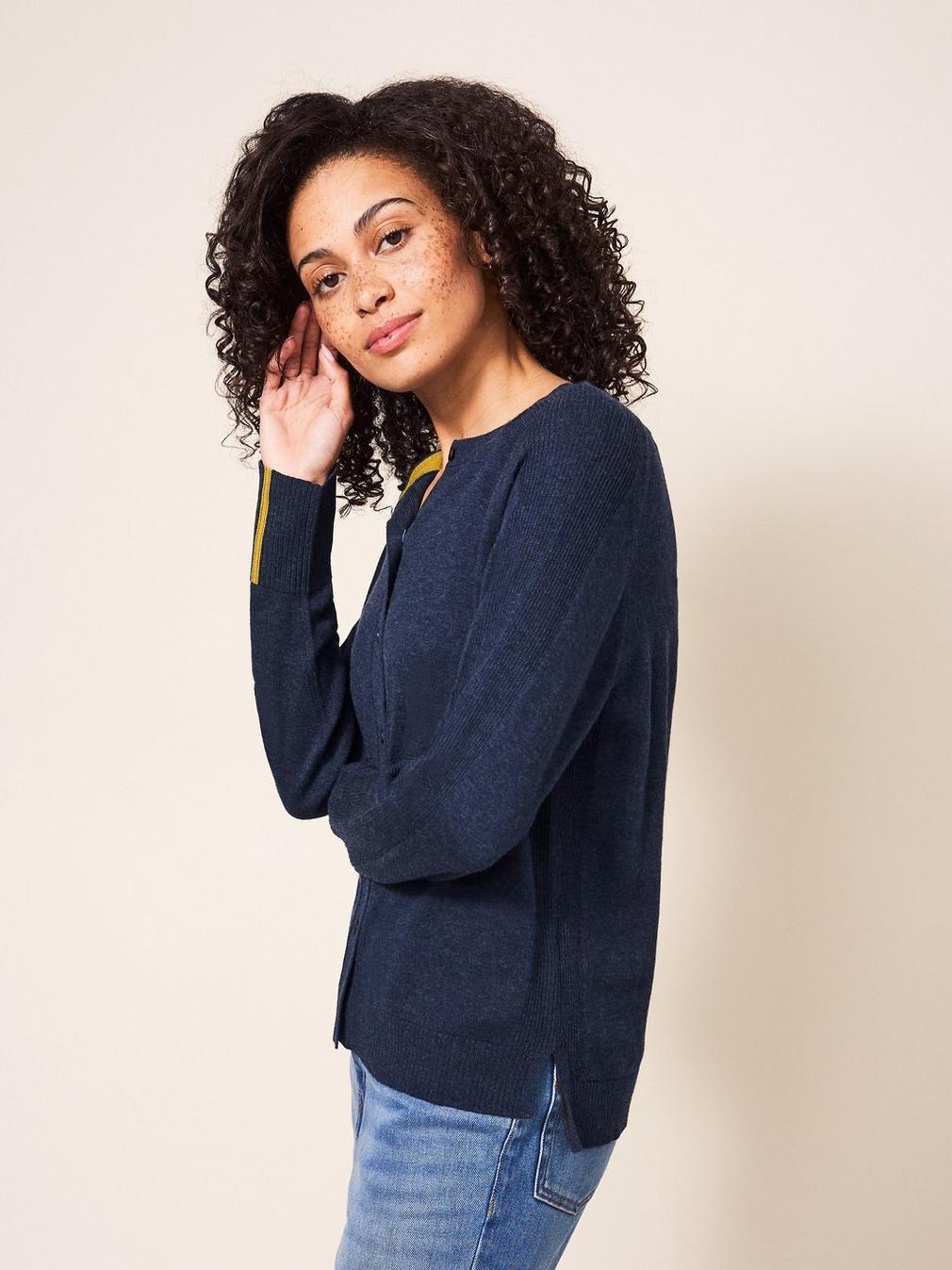 Libby Crew Neck Cardi in DARK NAVY - MODEL FRONT