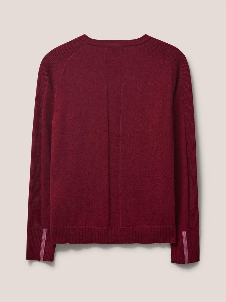 Libby Crew Neck Cardi in DK RED - FLAT BACK