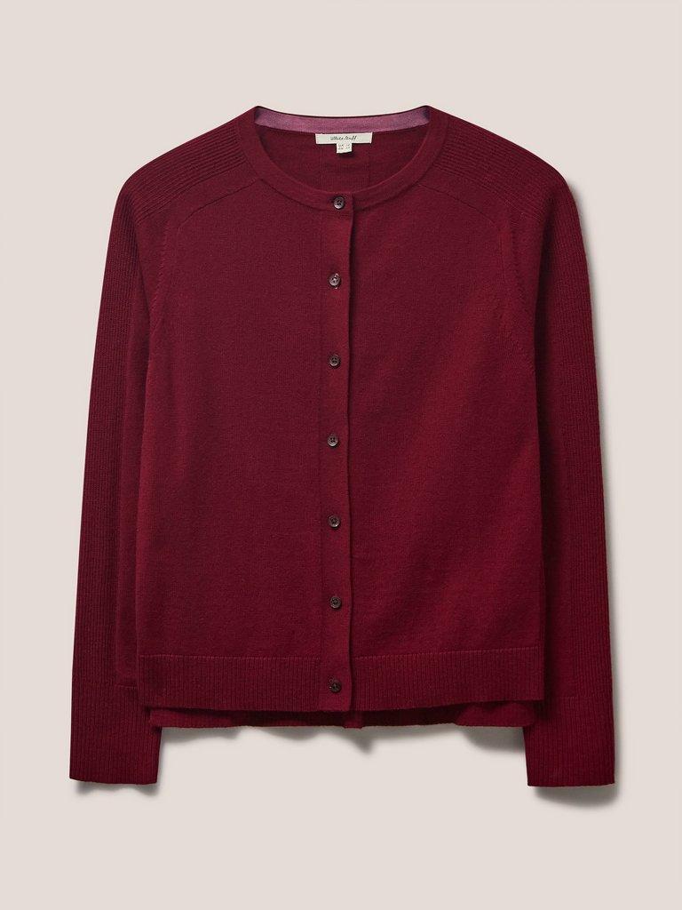 Libby Crew Neck Cardi in DK RED - FLAT FRONT