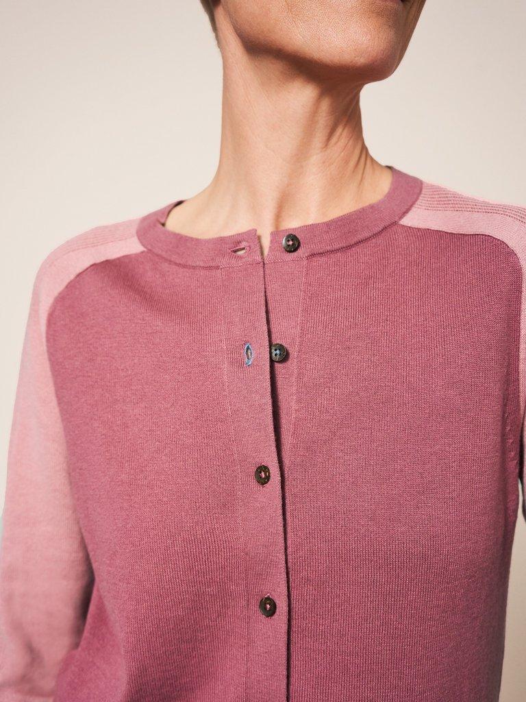 Libby Crew Neck Cardi in DUS PINK - MODEL DETAIL
