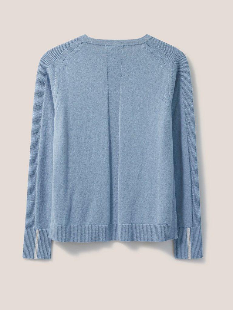 Libby Crew Neck Cardi in MID BLUE - FLAT BACK