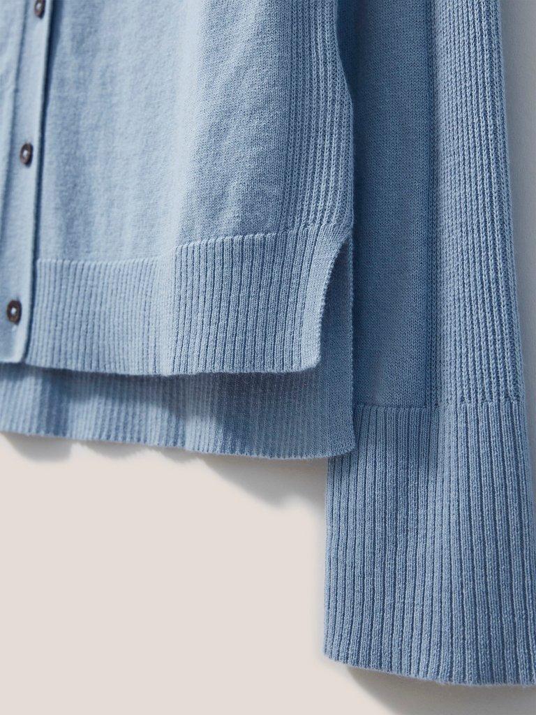 Libby Crew Neck Cardi in MID BLUE - FLAT DETAIL