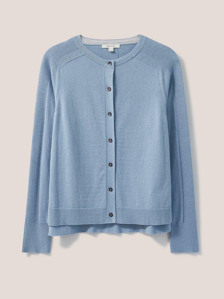 Libby Crew Neck Cardi in MID BLUE - FLAT FRONT