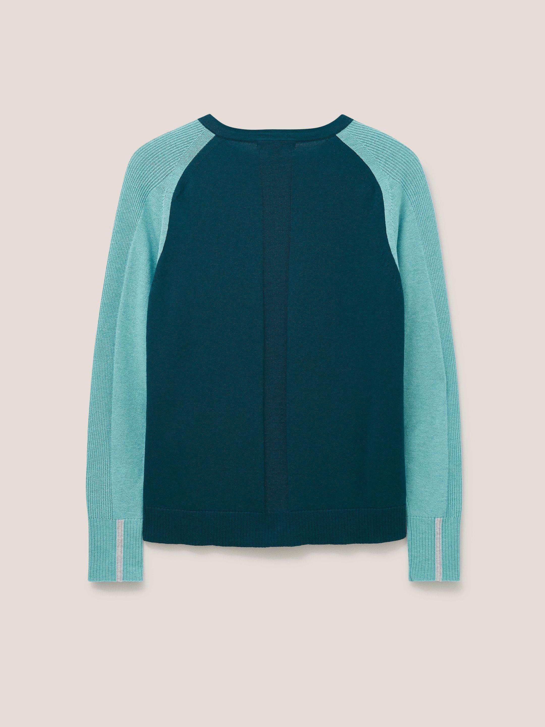 Libby Crew Neck Cardi in MID TEAL - FLAT BACK
