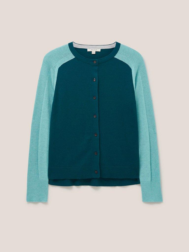 Libby Crew Neck Cardi in MID TEAL - FLAT FRONT