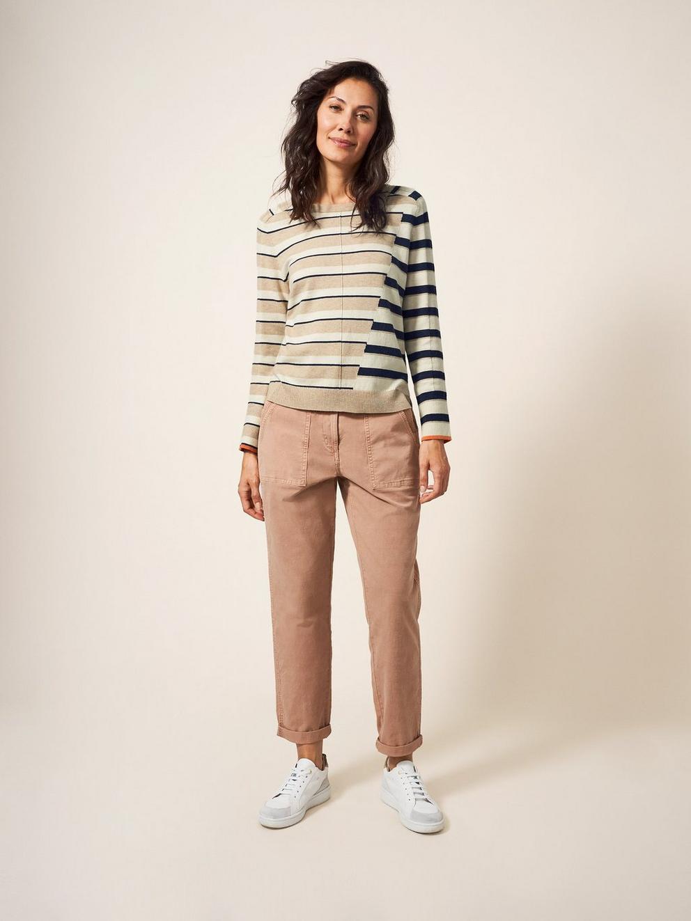 Urban Stripe Jumper in NAT MLT - MODEL FRONT