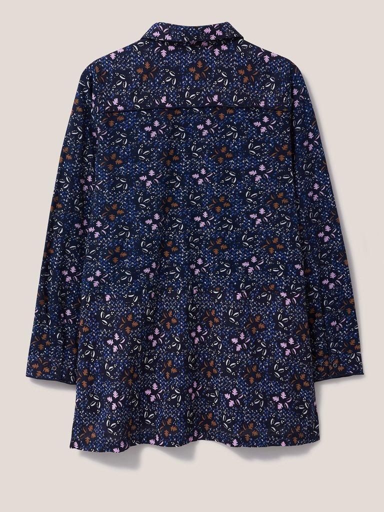 Lottie Longline Mix Shirt in NAVY MULTI - FLAT BACK