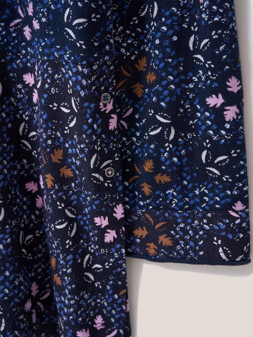 Lottie Longline Mix Shirt in NAVY MULTI - FLAT DETAIL