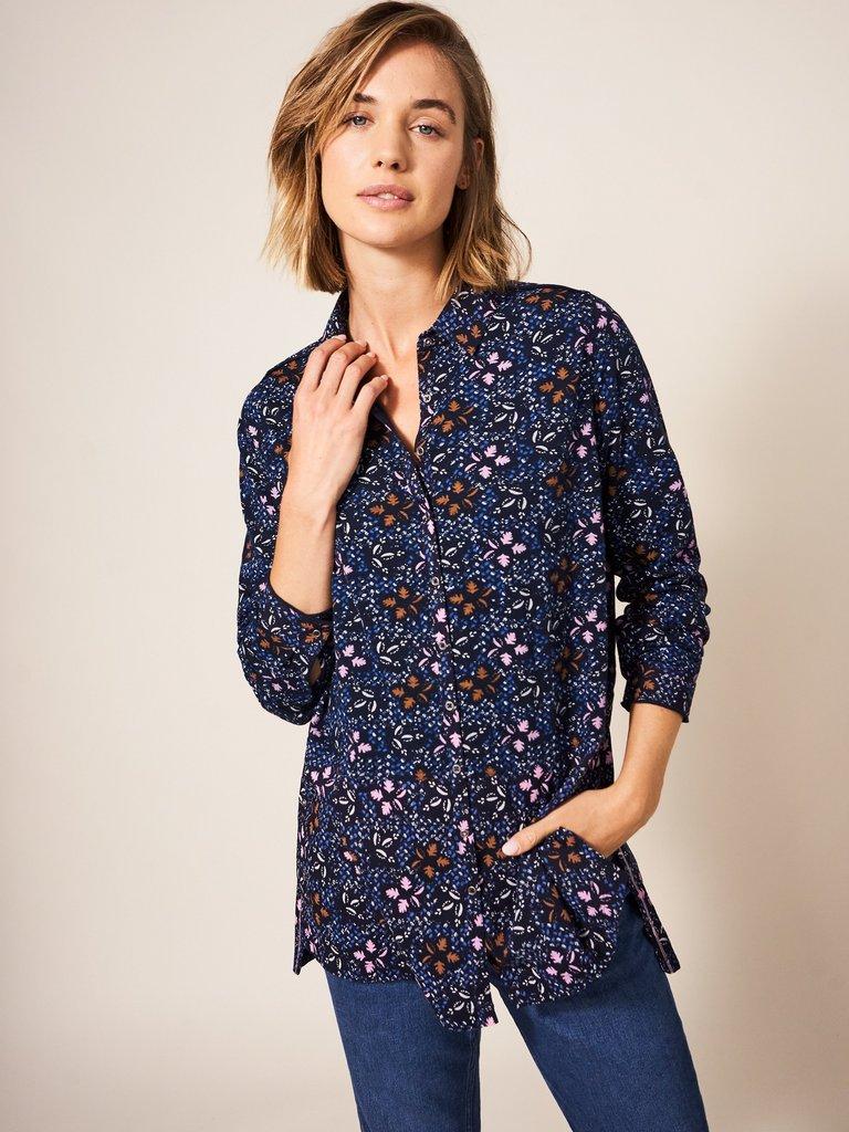 Lottie Longline Mix Shirt in NAVY MULTI | White Stuff