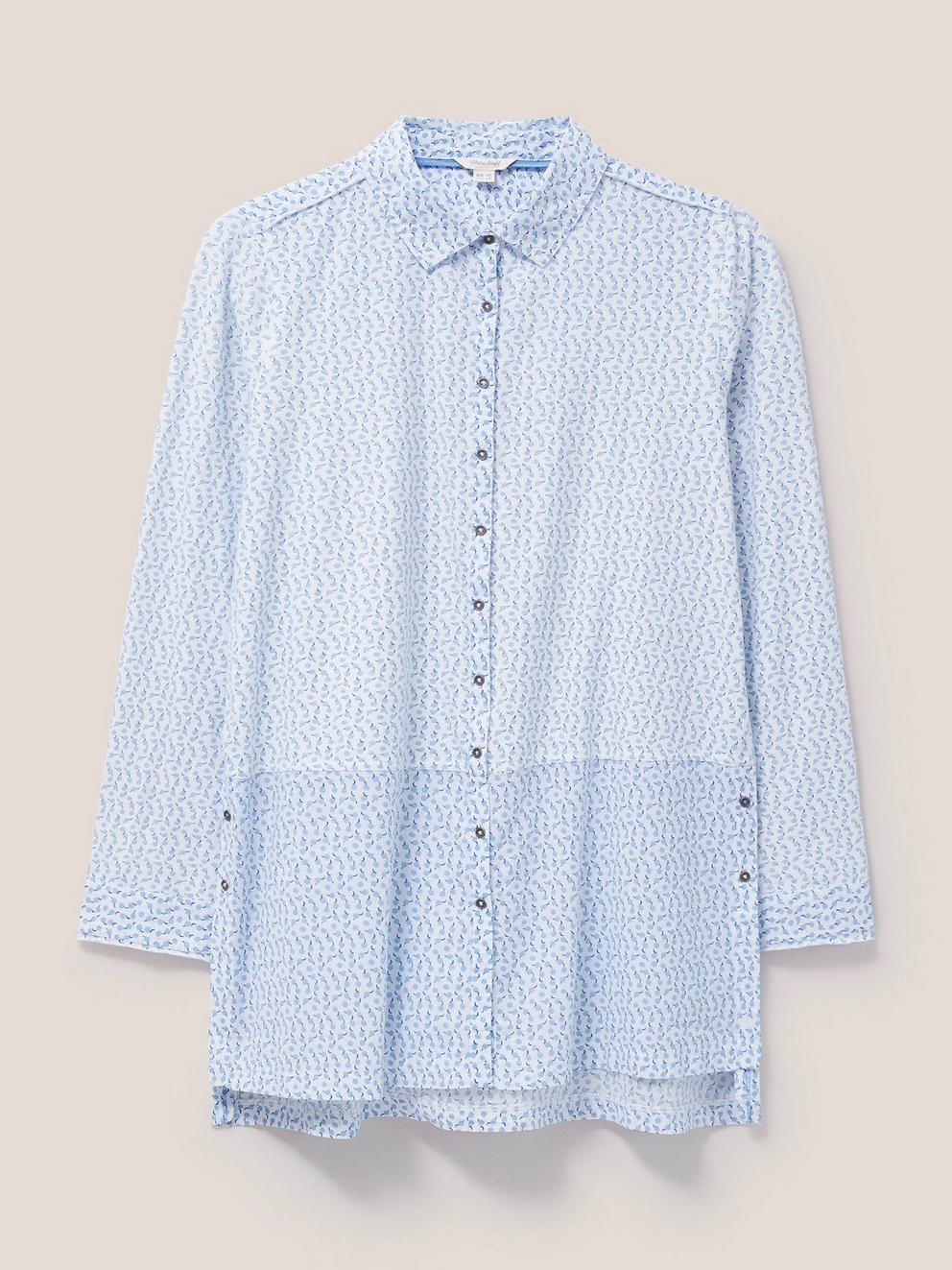 Lottie Longline Mix Shirt in WHITE MLT - FLAT FRONT