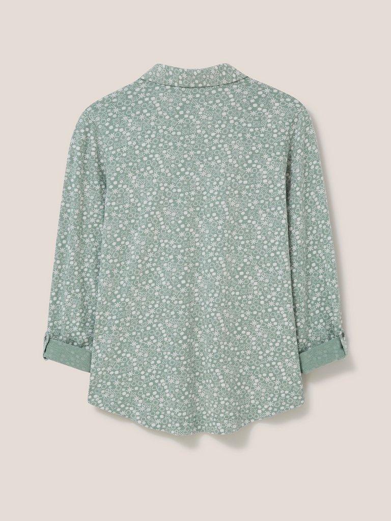 Annie Long Sleeve Collared Jersey Shirt in GREEN MLT - FLAT BACK