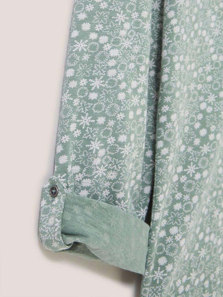 Annie Long Sleeve Collared Jersey Shirt in GREEN MLT - FLAT DETAIL