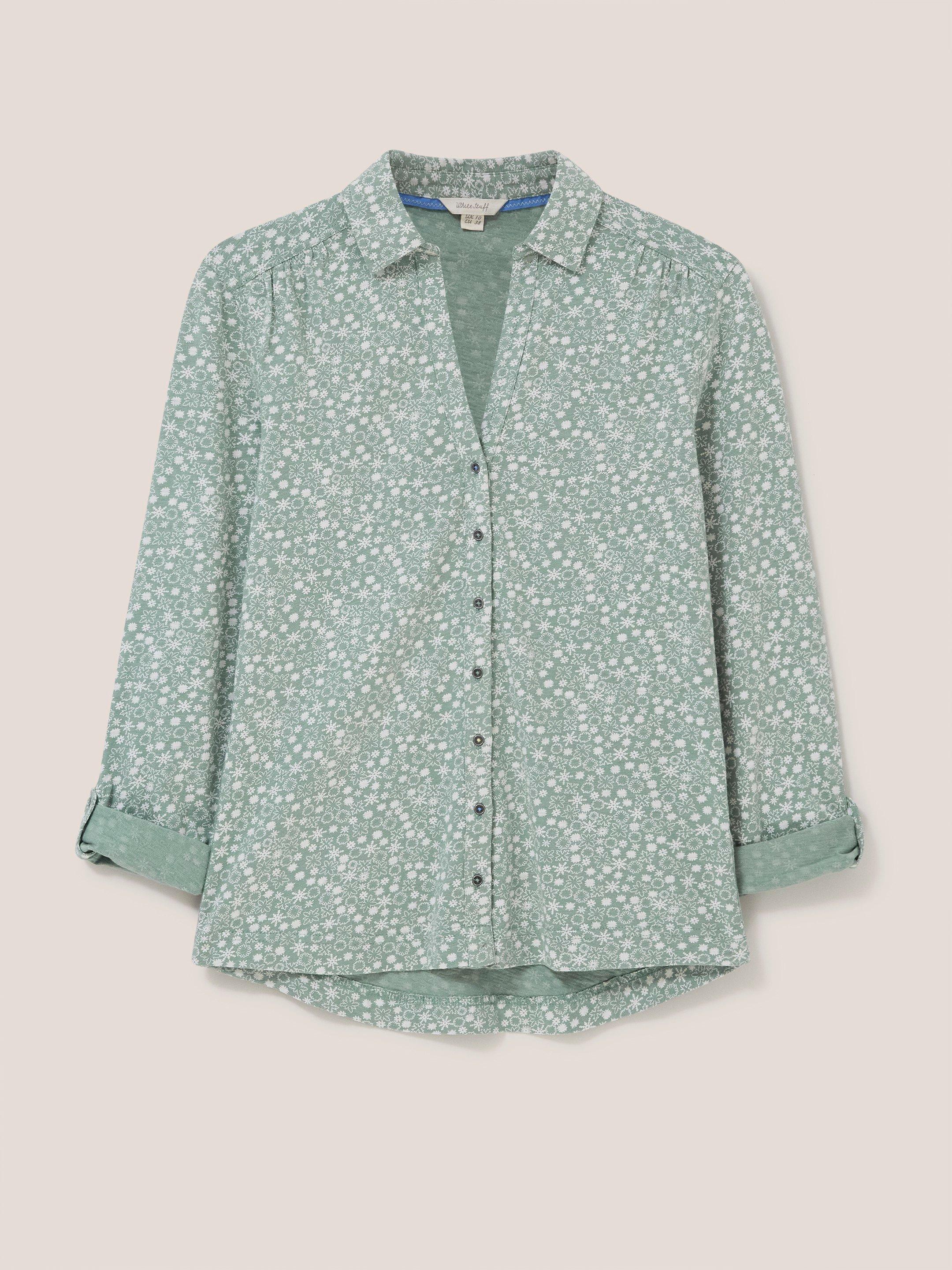 Annie Jersey Fairtrade Cotton Shirt  in GREEN MLT - FLAT FRONT