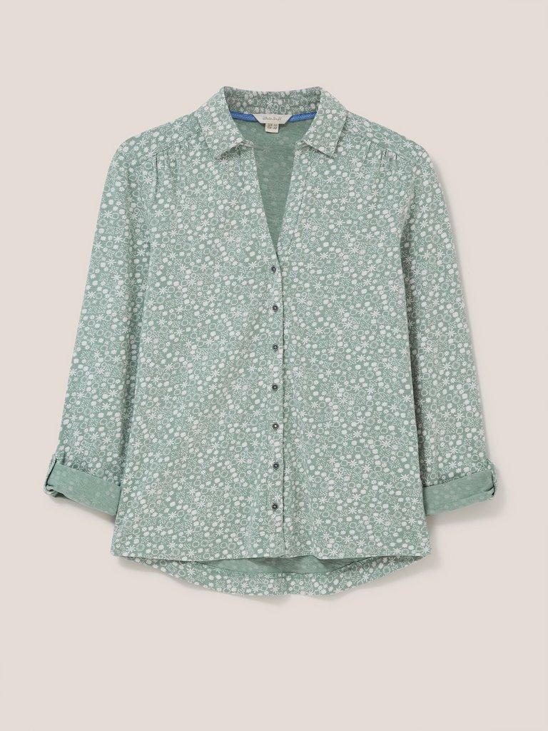 Annie Jersey Fairtrade Cotton Shirt  in GREEN MLT - FLAT FRONT