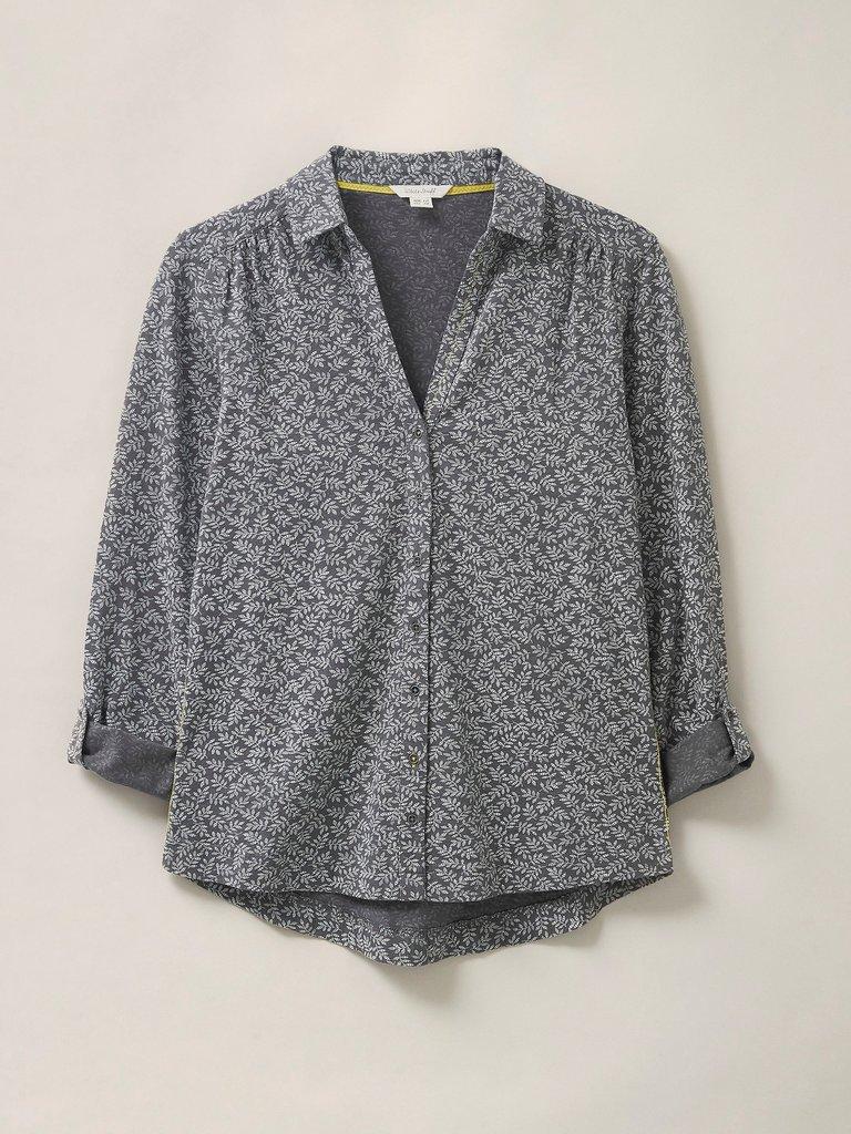 Annie Long Sleeve Collared Jersey Shirt in GREY MLT - FLAT FRONT