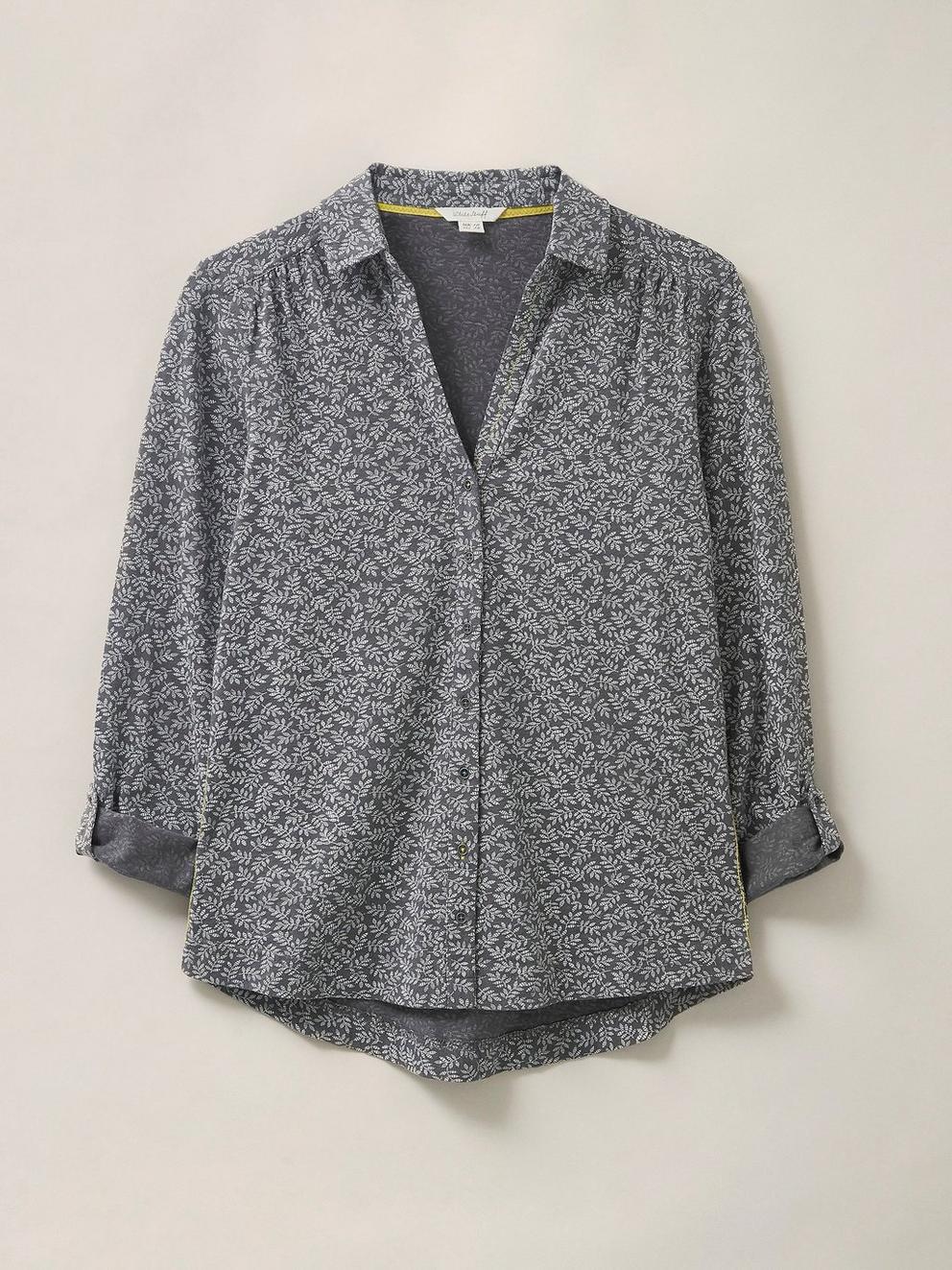 Annie Long Sleeve Collared Jersey Shirt in GREY MLT - FLAT FRONT