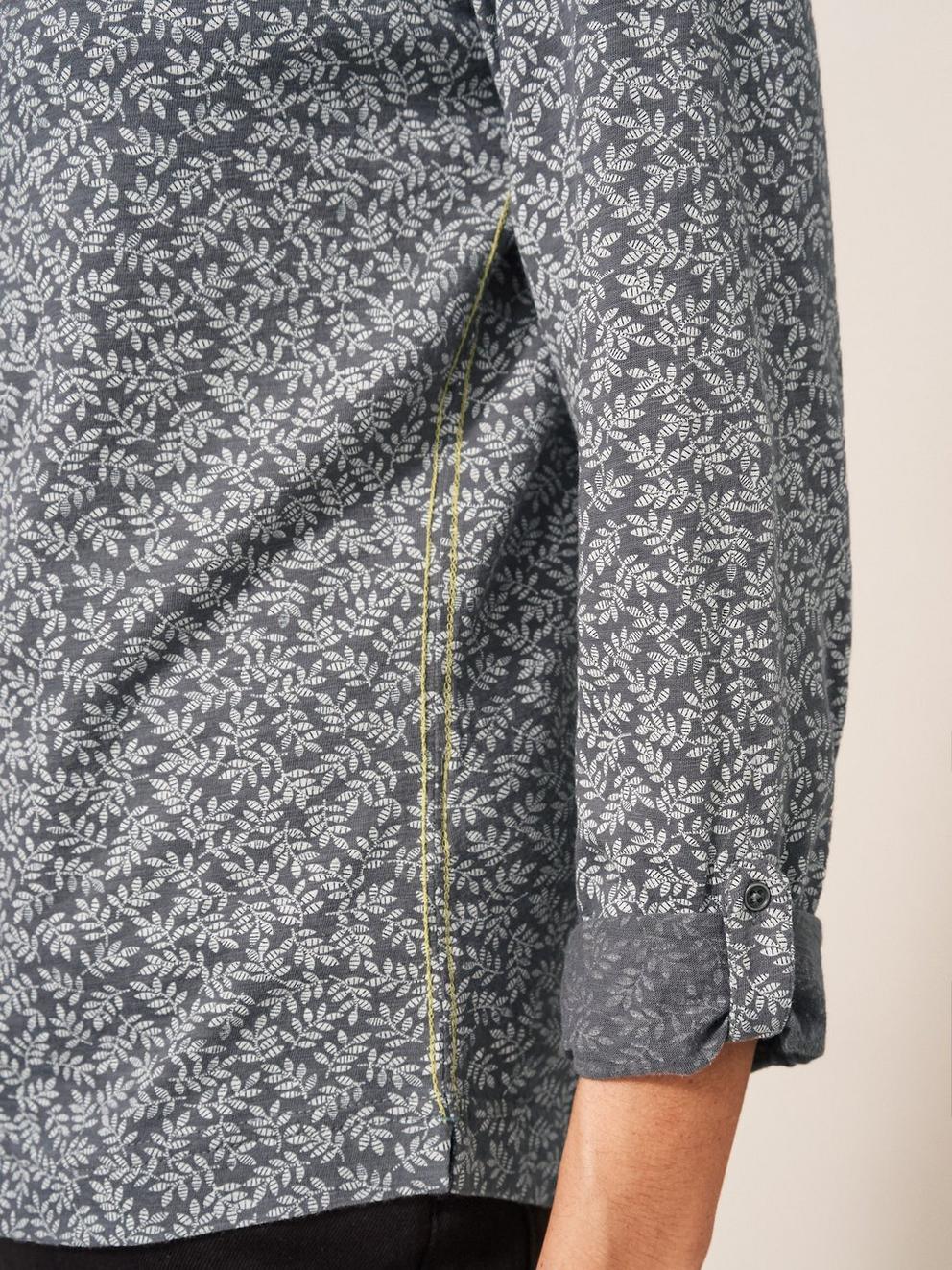 Annie Long Sleeve Collared Jersey Shirt in GREY MLT - MODEL DETAIL