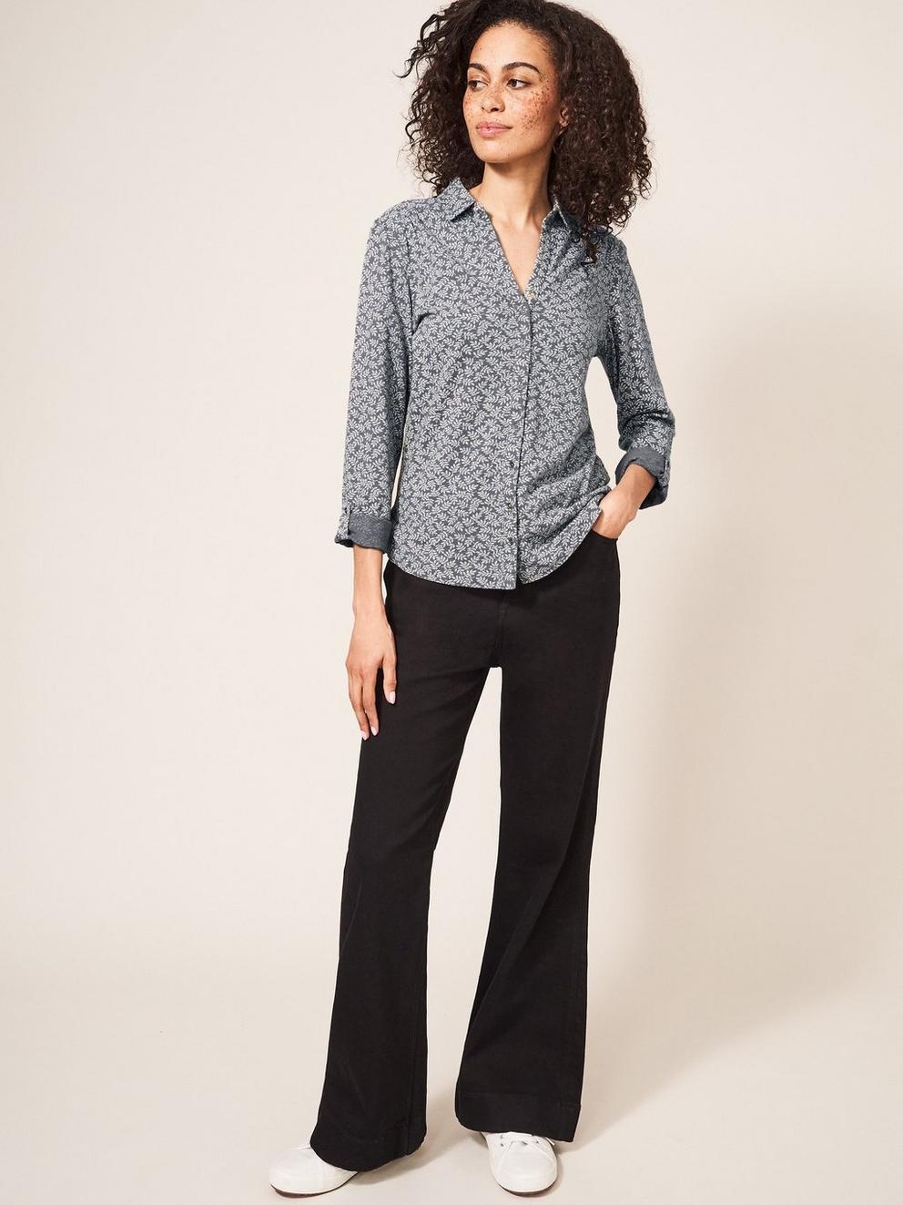 Annie Jersey Fairtrade Cotton Shirt  in GREY MLT - MODEL FRONT