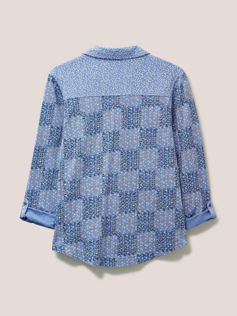 Annie Long Sleeve Collared Jersey Shirt in WHITE MLT - FLAT BACK