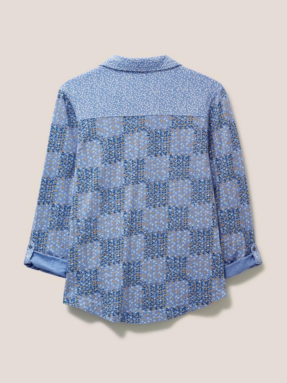 Annie Long Sleeve Collared Jersey Shirt in WHITE MLT - FLAT BACK