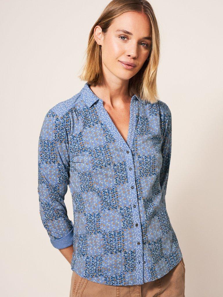 Annie Long Sleeve Collared Jersey Shirt in WHITE MLT - LIFESTYLE
